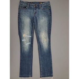 Express Stella Skinny Leg Women Jeans Blue Distressed Low Rise Size 6 Retro‎ Y2K